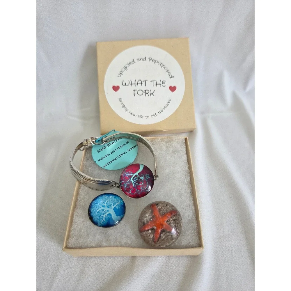 Handcrafted Upcycled Silver Plated Snap Bracelet with 3 Interchangeable Buttons
